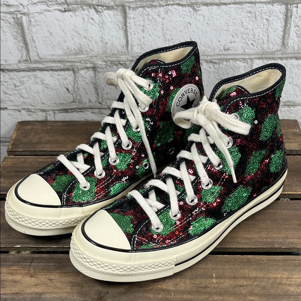 Converse All Star 70 hi snake pattern w/Red & Green Sequins Sneakers M 5.5 W 7.5